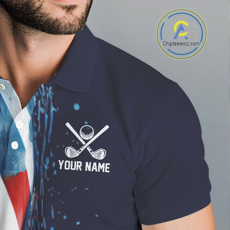 American flag Navy Blue Men golf polo shirts Custom team patriotic golf top for mens NQS9979