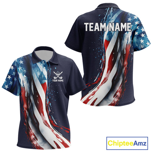 American flag Navy Blue Kid golf polo shirts Custom team patriotic golf top for Kid NQS9979