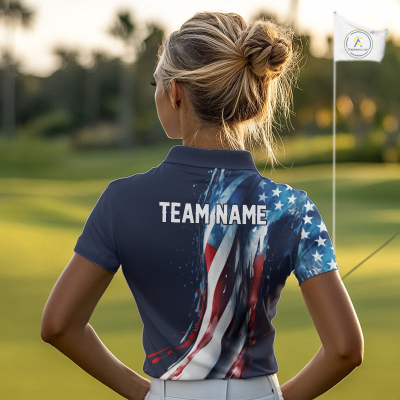 American flag Navy Blue Women golf polo shirts Custom team patriotic golf top for ladies NQS9979