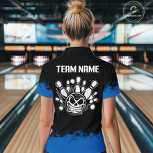 Load image into Gallery viewer, Black and Blue Funny Bowling Polo, Quarter Zip Shirt for Women Custom Bowling Team Jersey NQS9982