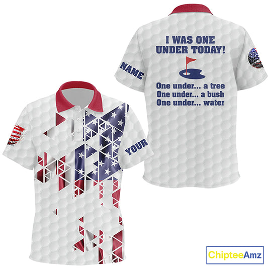 Funny Kid golf polo shirts American Flag custom I was one under today, one under a tree, bush, water NQS7854