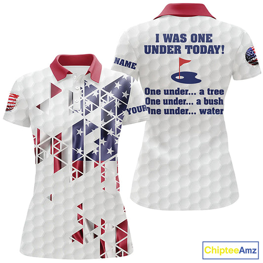 Funny Women golf polo shirts American Flag custom I was one under today, under a tree, bush, water NQS7854