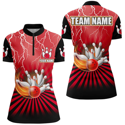 Women Bowling Shirts Custom lightning storm vintage Bowling Team Jersey, gift for Bowlers | Red NQS8282