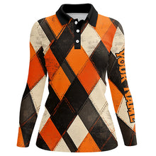 Load image into Gallery viewer, Orange argyle pattern Women golf polo shirts custom ladies halloween golf shirt NQS8291