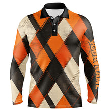 Load image into Gallery viewer, Orange argyle pattern Men golf polo shirts custom Halloween golf shirts for men NQS8291