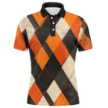 Load image into Gallery viewer, Orange argyle pattern Men golf polo shirts custom Halloween golf shirts for men NQS8291