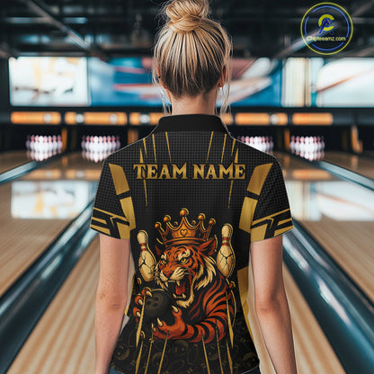 Personalized Black and Gold Tiger Bowling Shirt For Women Custom Team bowling jersey, gift for Bowler NQS10474