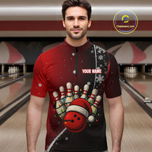 Load image into Gallery viewer, Custom Funny Christmas Bowling Shirts For Men, Black and Red Gradient Xmas Bowling Outfit Bowler Gift NQS10692