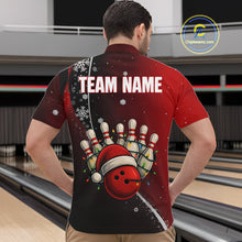 Load image into Gallery viewer, Custom Funny Christmas Bowling Shirts For Men, Black and Red Gradient Xmas Bowling Outfit Bowler Gift NQS10692