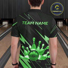 Load image into Gallery viewer, Custom Black and Green Bowling Polo, Quarter Zip Shirts for Men, Team Bowling League Jersey NQS10893