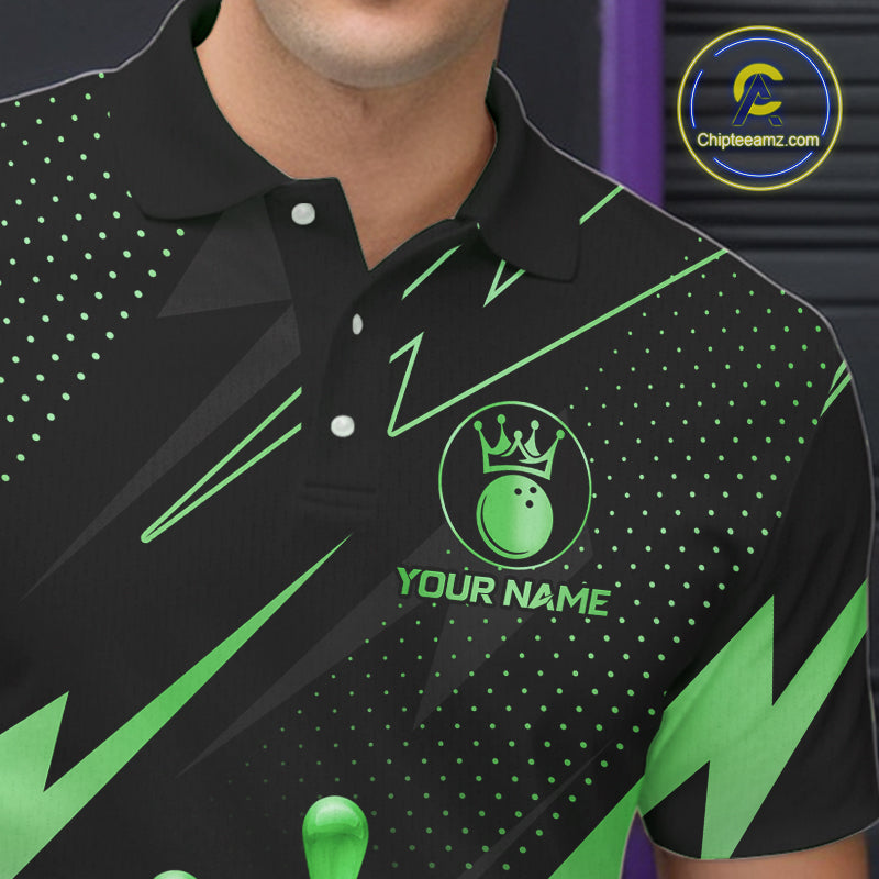 Custom Black and Green Bowling Polo, Quarter Zip Shirts for Men, Team Bowling League Jersey NQS10893