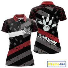 Load image into Gallery viewer, Black American flag Women bowling shirts Custom bowling camo Team Jerseys, gift for Bowlers | Red NQS10895
