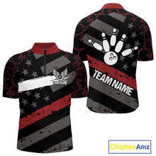 Load image into Gallery viewer, Black American flag Men bowling shirts Custom bowling camo Team Jerseys, gift for Bowlers | Red NQS10895