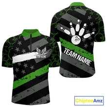 Load image into Gallery viewer, Black American flag Men bowling shirts Custom bowling camo Team Jerseys, gift for Bowlers | Green NQS10896