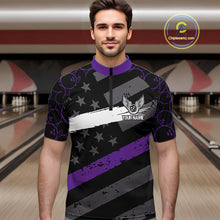 Load image into Gallery viewer, Black American flag Men bowling shirts Custom bowling camo Team Jerseys, gift for Bowlers | Purple NQS10897