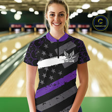 Load image into Gallery viewer, Black American flag Women bowling shirts Custom bowling camo Team Jerseys, gift for Bowlers | Purple NQS10897