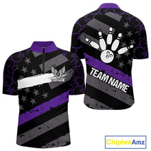 Load image into Gallery viewer, Black American flag Men bowling shirts Custom bowling camo Team Jerseys, gift for Bowlers | Purple NQS10897