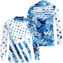 Load image into Gallery viewer, American flag Blue camo fishing personalized patriotic UV Protection camouflage Fishing jerseys NQS8969