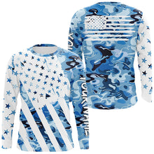 Load image into Gallery viewer, American flag Blue camo fishing personalized patriotic UV Protection camouflage Fishing jerseys NQS8969