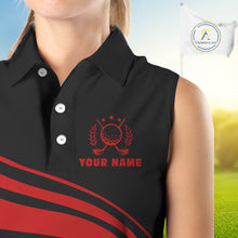 Load image into Gallery viewer, Personalized sleeveless polo golf shirts for women custom black and red golf shirts team golf jersey NQS11075