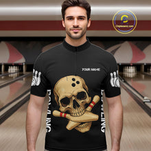 Load image into Gallery viewer, Personalized Skull Bowling Shirts For Men Custom Team&#39;s Name Skull Bowler Jerseys | Black NQS11081