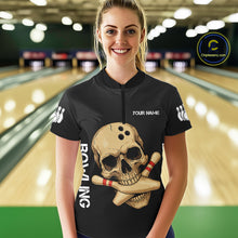Load image into Gallery viewer, Personalized Skull Bowling Shirts For Women Custom Team&#39;s Name Skull Bowler Jerseys | Black NQS11081