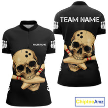 Load image into Gallery viewer, Personalized Skull Bowling Shirts For Women Custom Team&#39;s Name Skull Bowler Jerseys | Black NQS11081