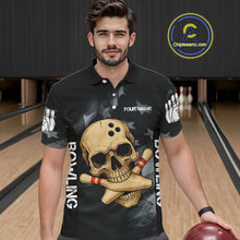Load image into Gallery viewer, Personalized Black American Flag Skull Bowling Shirts For Men Custom Team&#39;s Name Skull Bowler Jerseys NQS11082