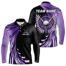 Load image into Gallery viewer, Black and Purple golf ball wings Mens Golf Polo Shirts Custom golf attire for men golfer gifts NQS9210