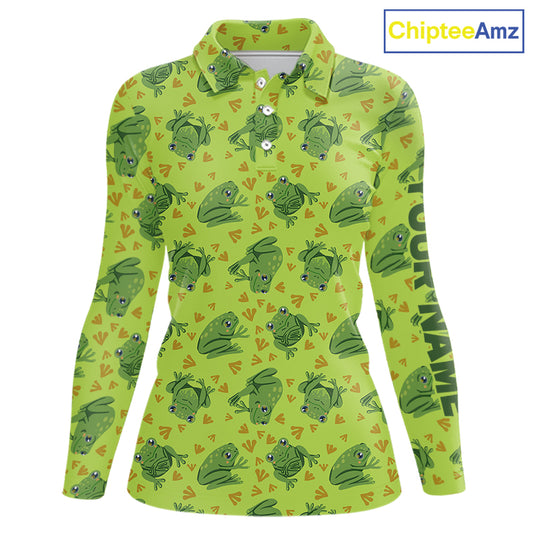 Funny Green Frog pattern Golf polo shirt for Women Custom ladies golf top, personalized golf gifts NQS11284