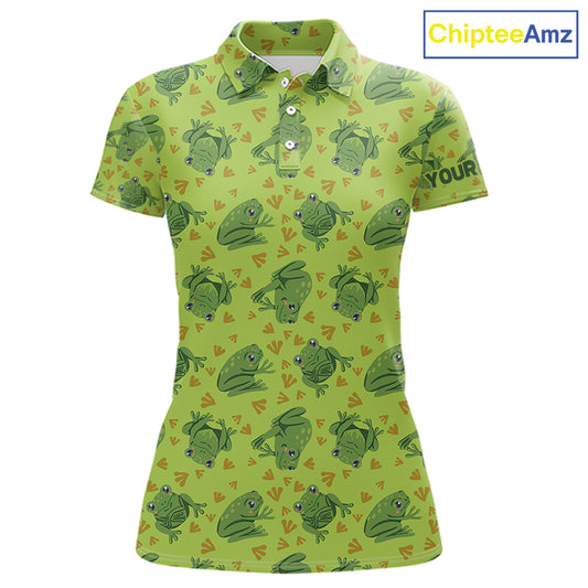 Funny Green Frog pattern Golf polo shirt for Women Custom ladies golf top, personalized golf gifts NQS11284
