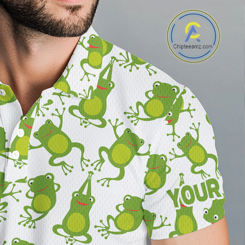 Funny Green Frog pattern Mens Golf polo shirts Custom golf attire for men, gift for golfers NQS11285