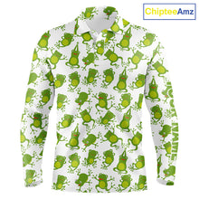 Load image into Gallery viewer, Funny Green Frog pattern Mens Golf polo shirts Custom golf attire for men, gift for golfers NQS11285