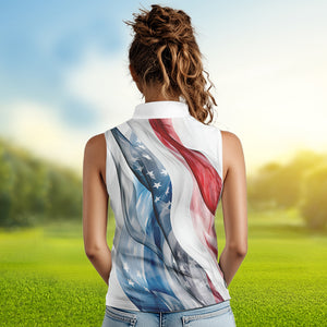 Red, White and Blue American flag Women sleeveless polo shirt Customize patriotic Ladies golf wear NQS9406