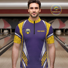 Load image into Gallery viewer, Purple And Yellow Custom bowling shirts for men, Personalized bowling outfit men team bowling jersey NQS11493