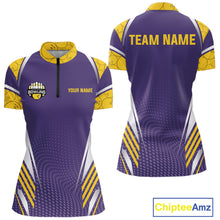 Load image into Gallery viewer, Purple And Yellow Custom bowling shirts for Women, Personalized bowling outfit team bowling jersey NQS11493