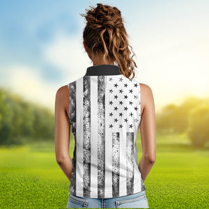 Personalized Black & White American Flag Retro Women sleeveless polo shirt Patriotic laies golf top NQS9568