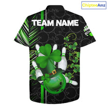 Load image into Gallery viewer, Black and Green Camo Bowling Hawaiian shirt Custom St Patrick Shamrock Lucky Team bowling Jersey NQS11671