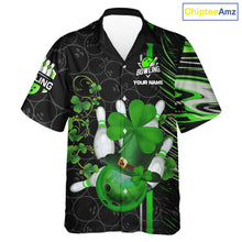 Load image into Gallery viewer, Black and Green Camo Bowling Hawaiian shirt Custom St Patrick Shamrock Lucky Team bowling Jersey NQS11671