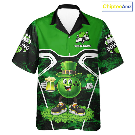 Funny Bowling and Beer Green Shamrock Bowling Hawaiian shirt Custom St Patrick Team bowling Jerseys NQS11672