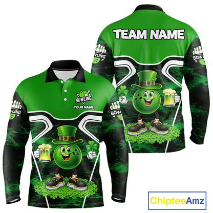 Funny Bowling and Beer Green Shamrock Bowling shirts for Men Custom St Patrick Team bowling Jerseys NQS11672