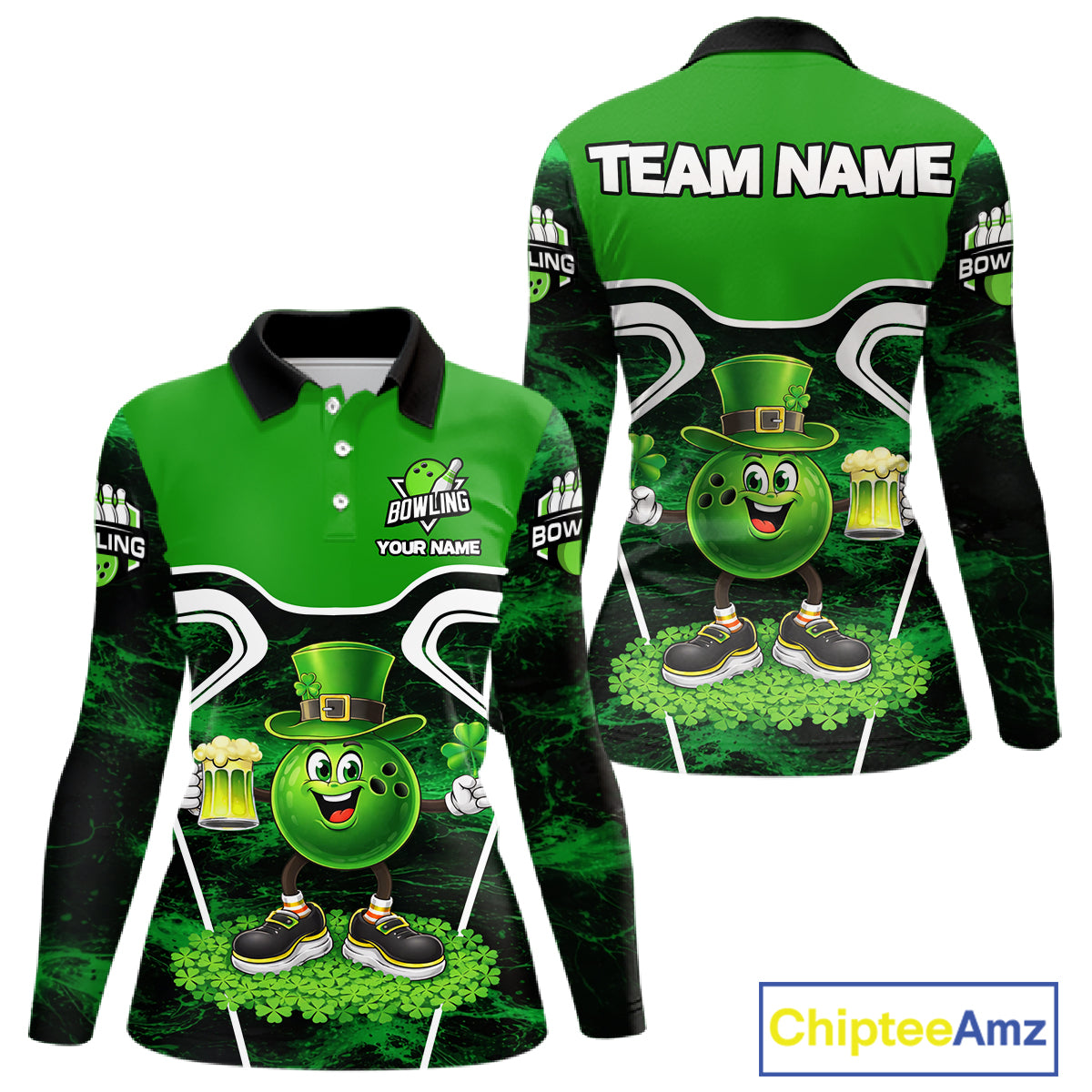 Funny Bowling and Beer Green Shamrock Bowling shirts for Women Custom St Patrick Team bowling Jerseys NQS11672