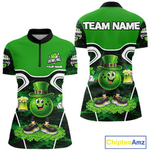 Load image into Gallery viewer, Funny Bowling and Beer Green Shamrock Bowling shirts for Women Custom St Patrick Team bowling Jerseys NQS11672