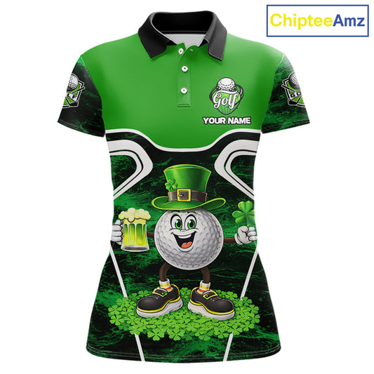 Funny Golf and Beer Green Shamrock Golf shirts for Women Custom St Patrick Team Ladies Golf Jerseys NQS11673