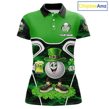 Load image into Gallery viewer, Funny Golf and Beer Green Shamrock Golf shirts for Women Custom St Patrick Team Ladies Golf Jerseys NQS11673