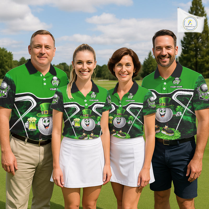 Funny Golf and Beer Green Shamrock Golf shirts for Women Custom St Patrick Team Ladies Golf Jerseys NQS11673
