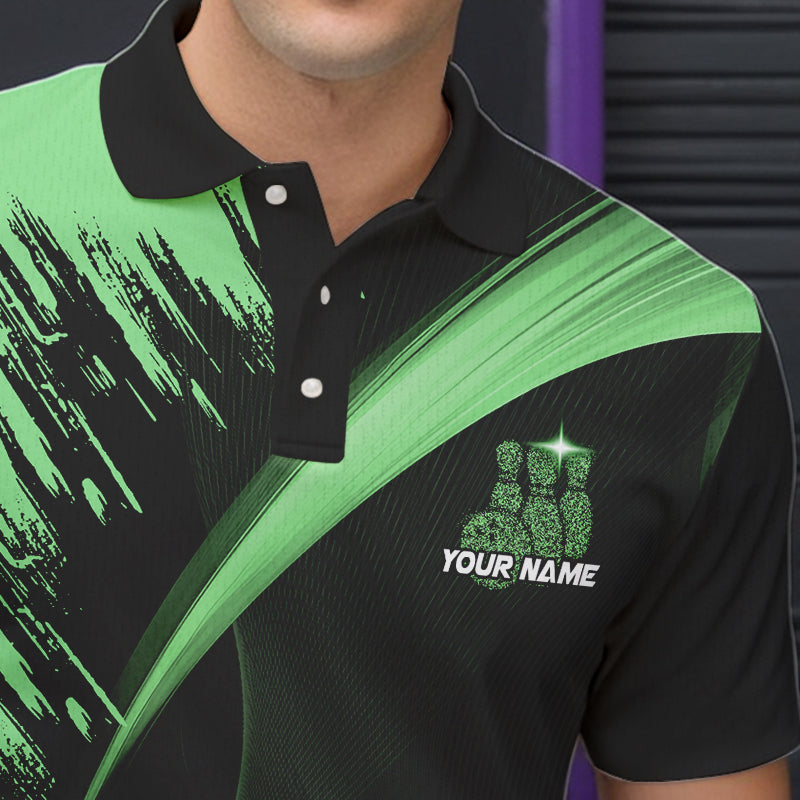 Personalized Black and Green Bowling Polo, Quarter Zip Shirts For Mens Custom Bowling Team Jersey NQS9724