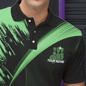 Personalized Black and Green Bowling Polo, Quarter Zip Shirts For Mens Custom Bowling Team Jersey NQS9724
