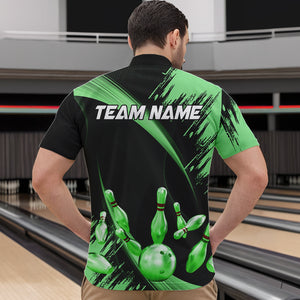 Personalized Black and Green Bowling Polo, Quarter Zip Shirts For Mens Custom Bowling Team Jersey NQS9724