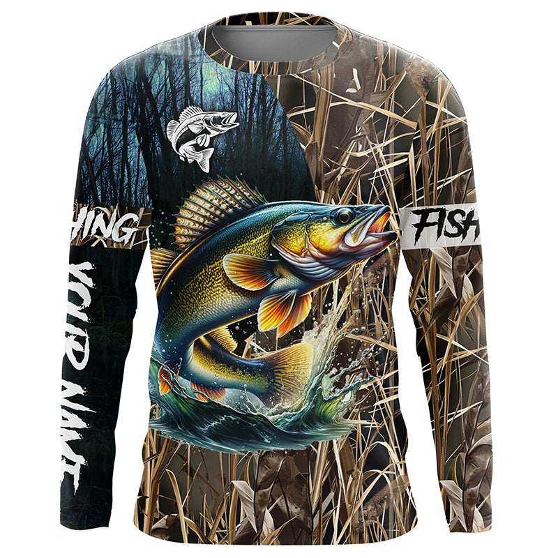 Walleye Fishing Custom Name 3D All Over Printed Camo Fishing Shirts, Personalized Fishing Gift NQS293